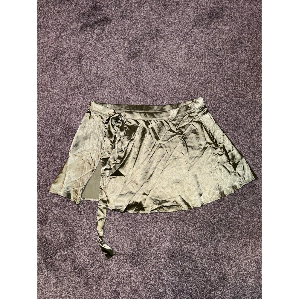 Cider Women's Green Satin Wrap Mini Skirt with Adjustable Tie Waist - Small NWT